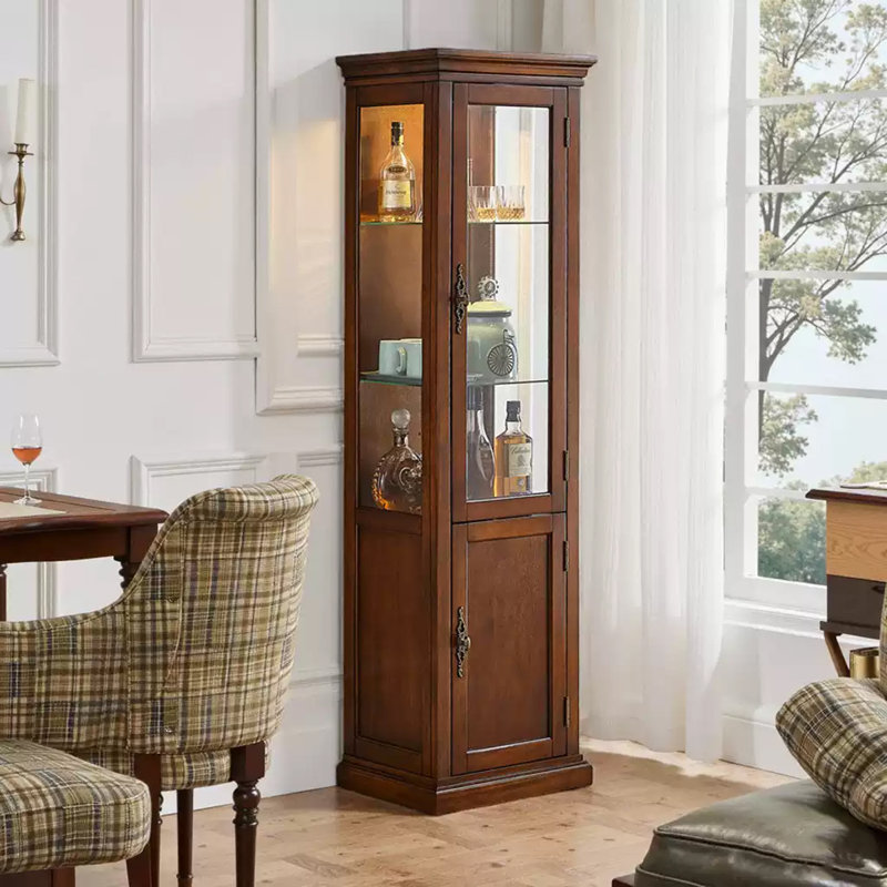 Vintage Corner Display Cabinet, Glass Door & Storage