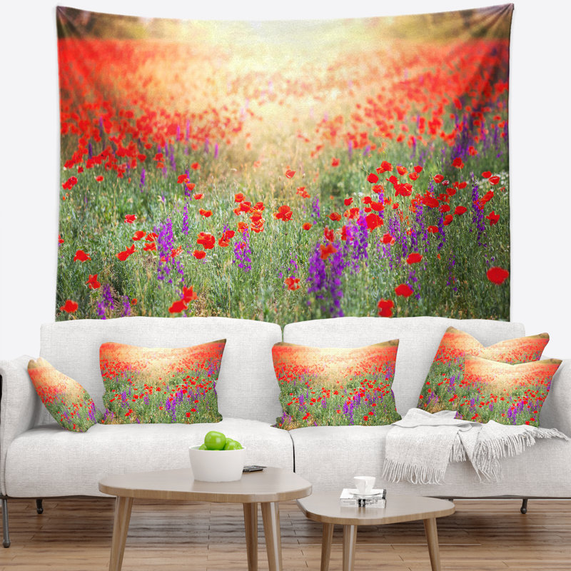 Tapisserie au champ de coquelicots, H 50 po x l 60 po