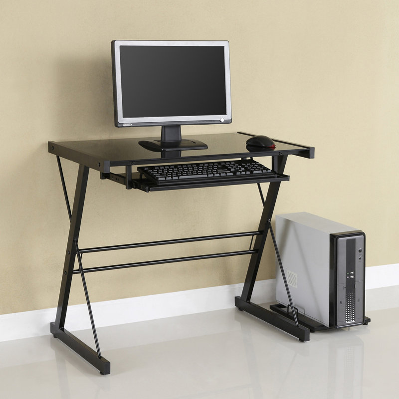 Bureau en verre avec plateau à clavier Sarisha, Noir