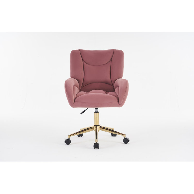 Velvet Fabric 360 Swivel Home Office Chair With Metal Base And Universal Wheels, Pink