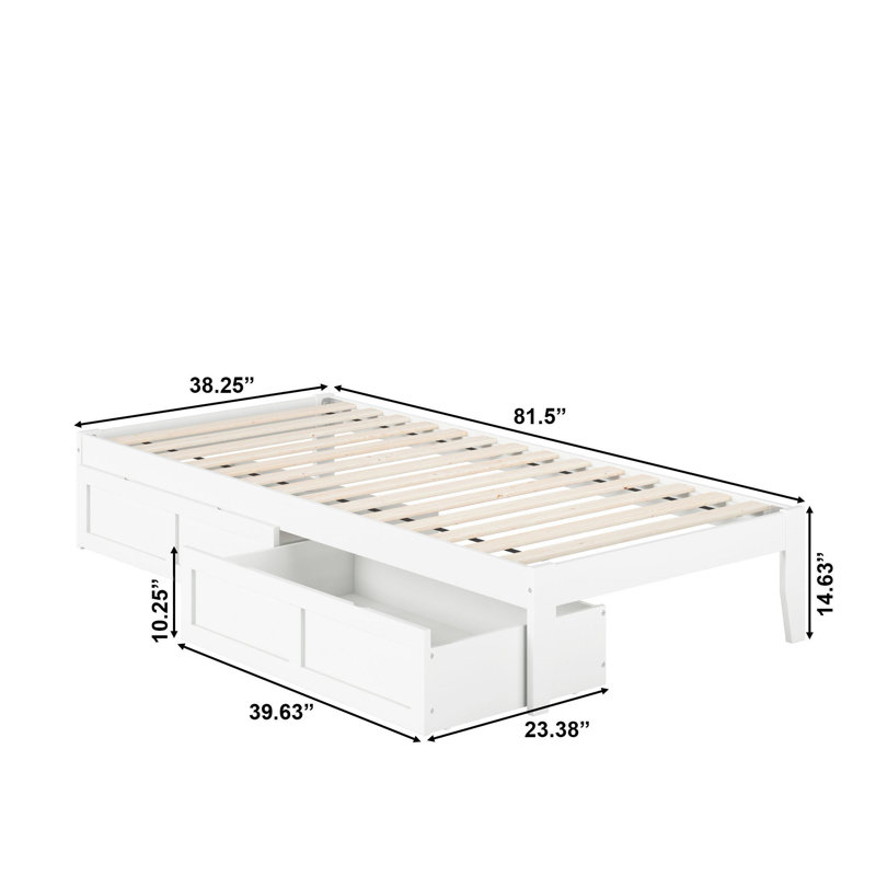 Lit plateforme avec rangement Aayanna, Blanc, Simple TG