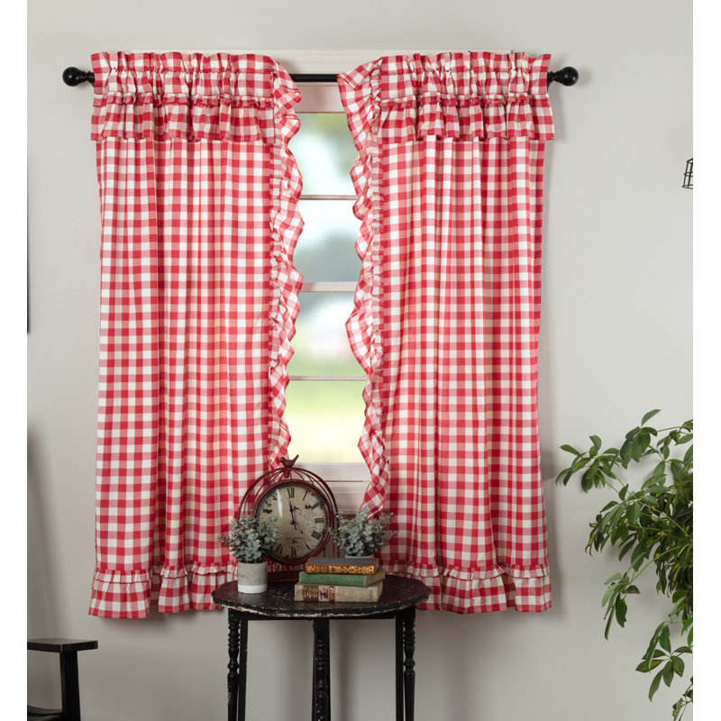Annie Buffalo Check 100% Cotton Checkered Rod Pocket Curtain Panels, Country Red/Antique White