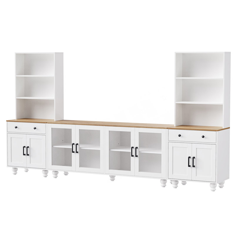 Meuble télé Farmhouse avec pieds en forme de gourde, centre de divertissement, console multimédia avec tablettes réglables
