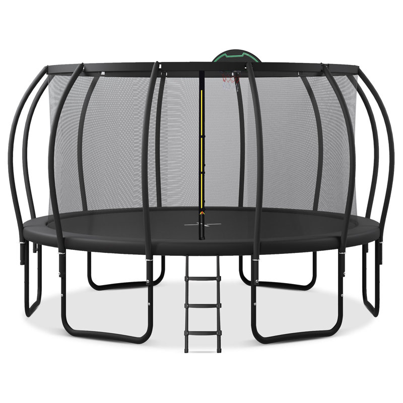 16FT Trampoline For Kids With Upgraded Arcpole And Composite Toploop For Safety Enclosure, Plus Basketball Board And 12 Ground Stakes, Outdoor Recreational Playset Balance Physical Training Trampoline