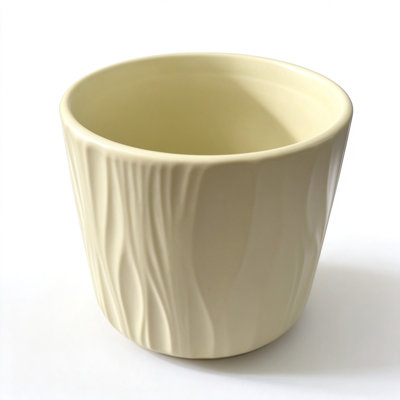 Pot à fleurs ivoire en céramique - tasse à succulence ronde nervurée, 5,9 po x 5,9 po x 5,9 po