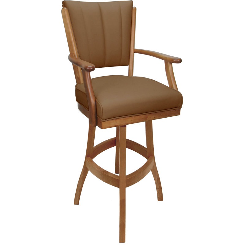 Tabouret pivotant en bois Bellamy, Brun, Cuir véritable brun, Tabouret de comptoir (siège d'une hauteur de 34 p