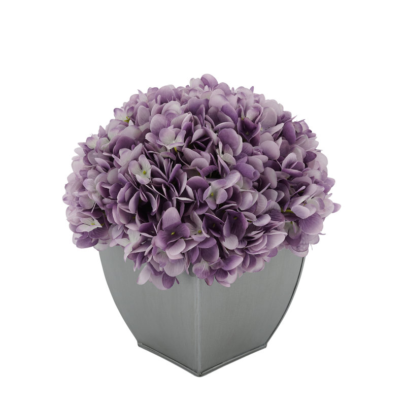 Arrangement d'hortensias lavande en pot synthétique, Lavande, Argent