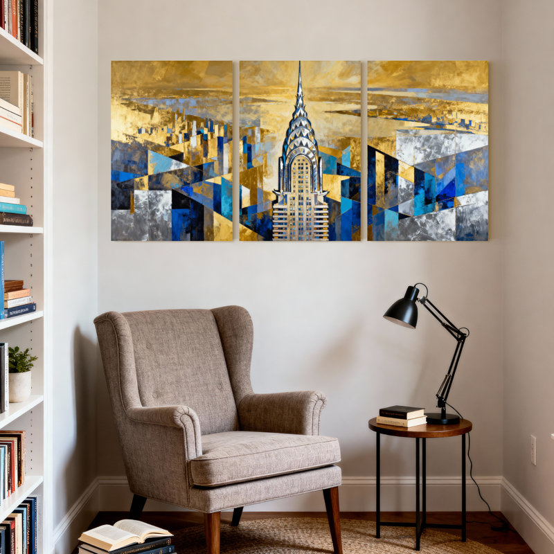 Ensemble de 3 reproductions d'art sur toile abstraites avec villes et pays, H 36 po x l 72 po