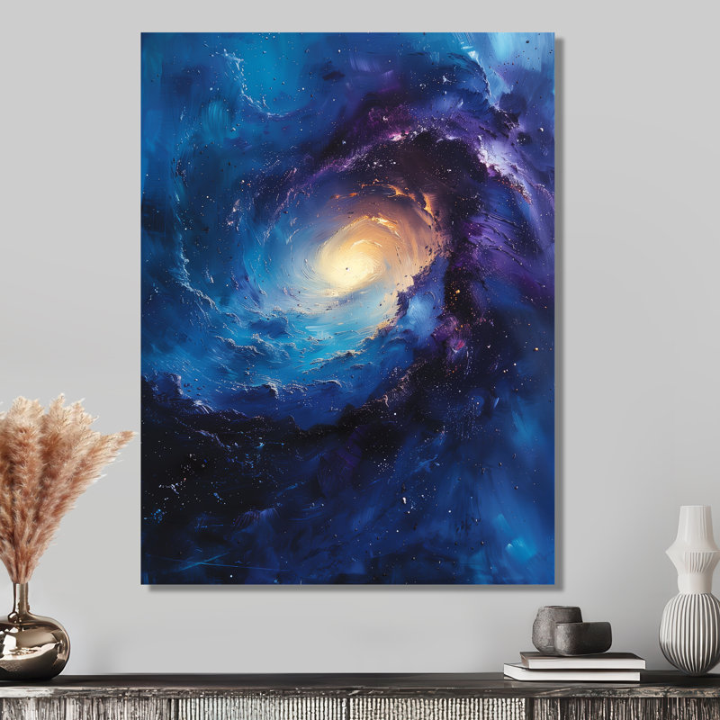 Décoration murale galaxie spirale cosmique mauve et vibrante - Galaxies, Métal métal, H 32 po x l 16 po x P 1 po