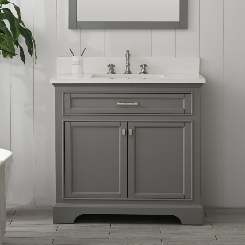 Ensemble de meuble-lavabo simple 36 po Arruda, Nickel brossé, Gris
