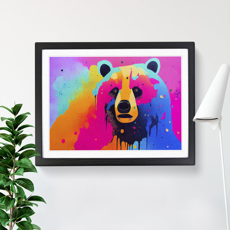 Bear Paint Splash - Framed Print, Black, 25cm H x 34cm W x 2cm D