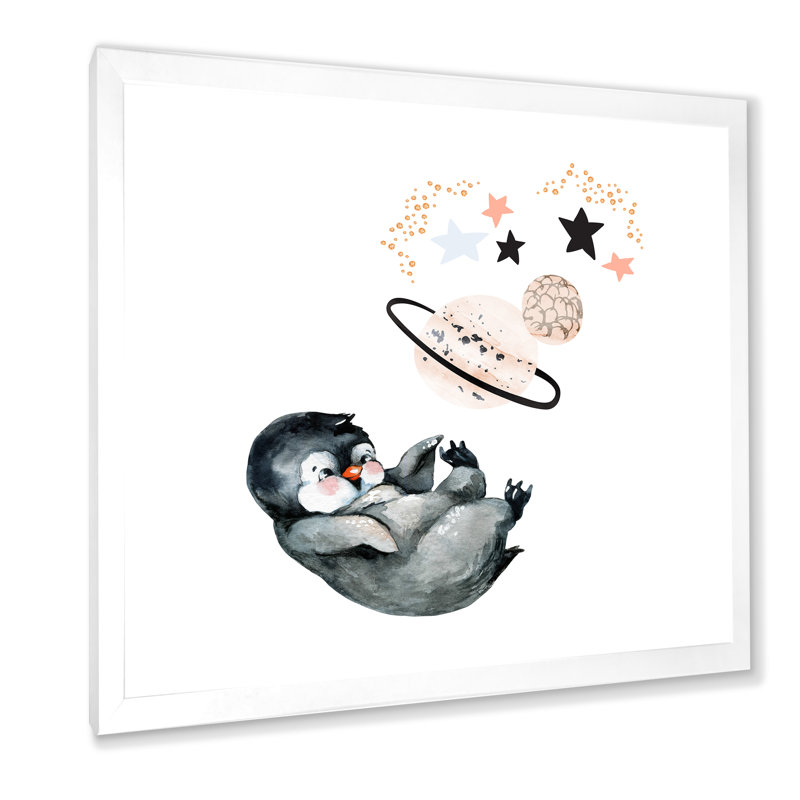Mignon petit pingouin - peinture, H 30 po x l 30 po x P 1 po, Cadre photo blanc
