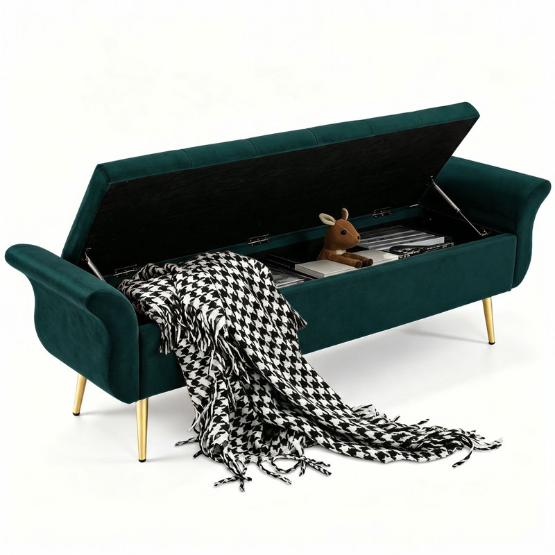 Banc de rangement avec repose-pieds et banc de rangement de 63 po de longueur, Vert