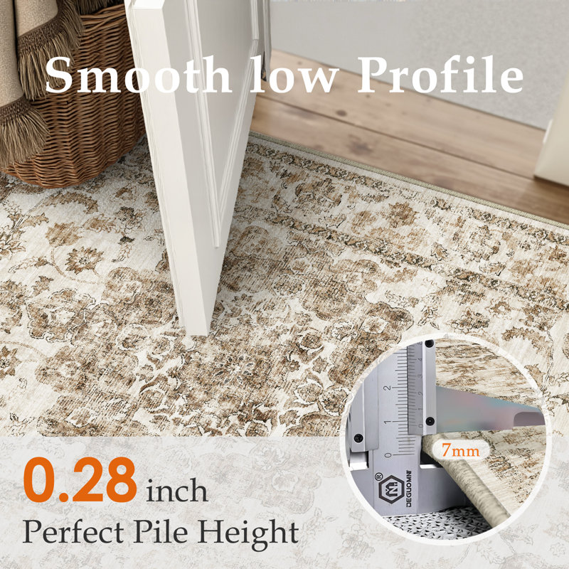  Tapis brun lavable Kitty avec envers antidérapant pour le salon, Tapis de couloir 2 pi x 8 pi