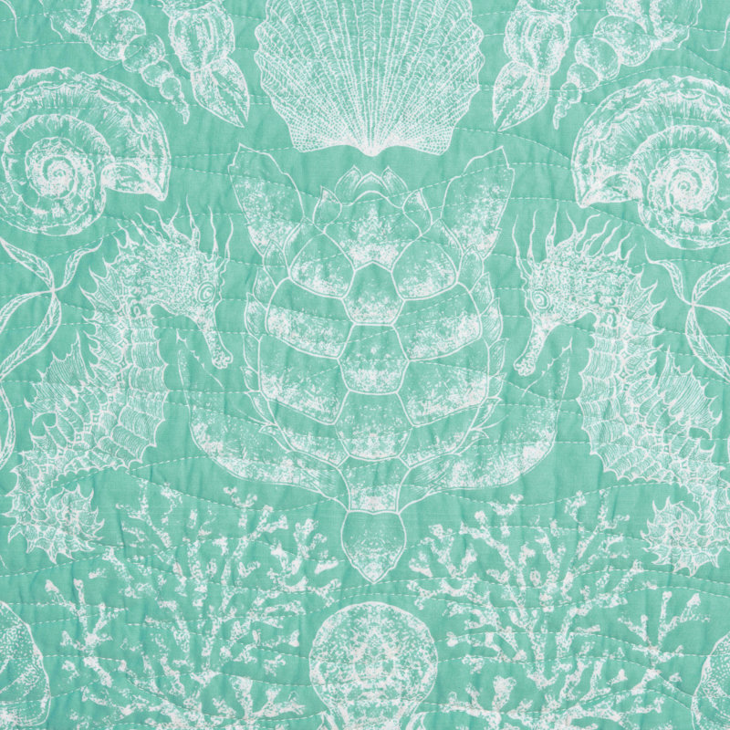 Turquoise Bay Cotton Reversible Quilt Set, Twin Quilt + 1 Sham
