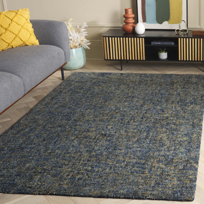 Chomitzki 101 Hand Tufted Imported Handspun Wool/Cotton No Pattern Indoor Use Only Rug in Dark Blue/Beige