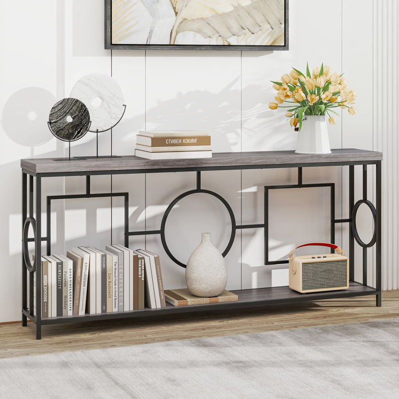 2-Tier Mid-Century Modern Console Table 71'' Narrow Console Table for Entryway