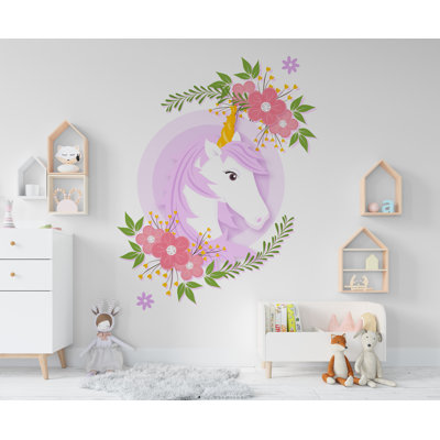 Unicorn Wall Stickers, Girls Bedroom Decor, Unicorn Flowers Decal, Vinyl, Nursery Wall Stickers, Playroom Wall Decor, Unicorn Stickers 277LU