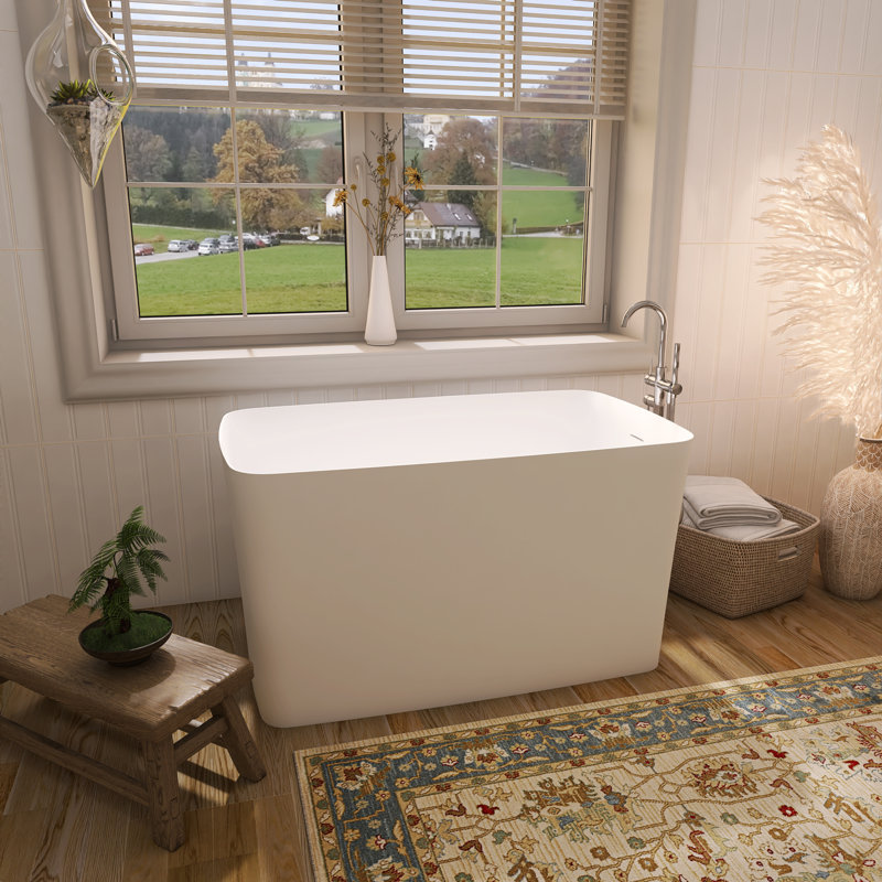 Baignoire profonde autoportante en pierre blanche 47 "pour appartements avec siège 47"