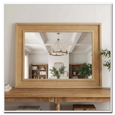 Rattan Rectangle Solid Wood Frame Mirror