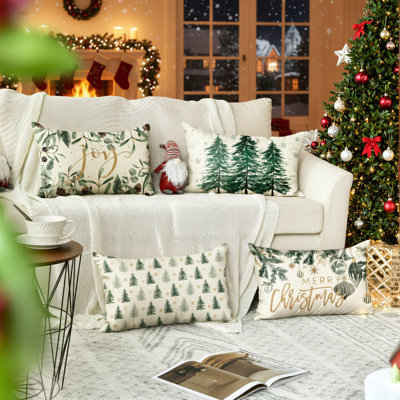 Ensemble de 4 taies d'oreiller arbre de Noël et flocon de neige 4 pièces, 12,2 po x 20,2 po. Joyeuse boule de Noël, thème des fêtes d'hiver, housses de coussin décoratives festives, convient aux canapés, riche en atmosphère de Noël.