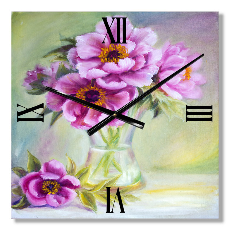 Horloge murale traditionnelle pivoines dans un vase, Très grand