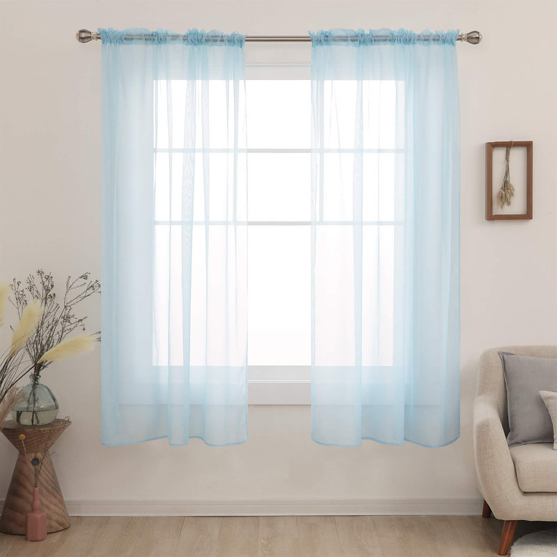 Rod Pocket Sheer Voile Curtain (Set Of 2), 52" W x 63" L, Sky Blue