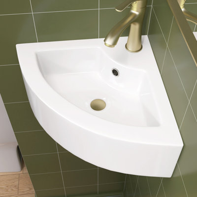 Lavabo de coin mural pour salle de bain en céramique blanche 13 pouces