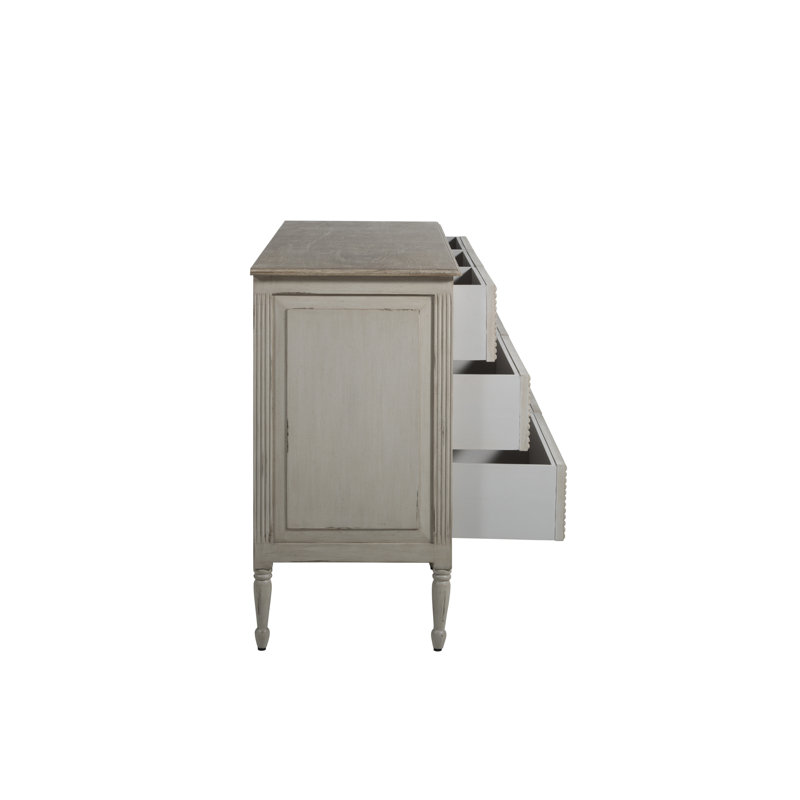 Caroline Coastal White and Brown 7-Drawer Dresser with Burlap Fronts
