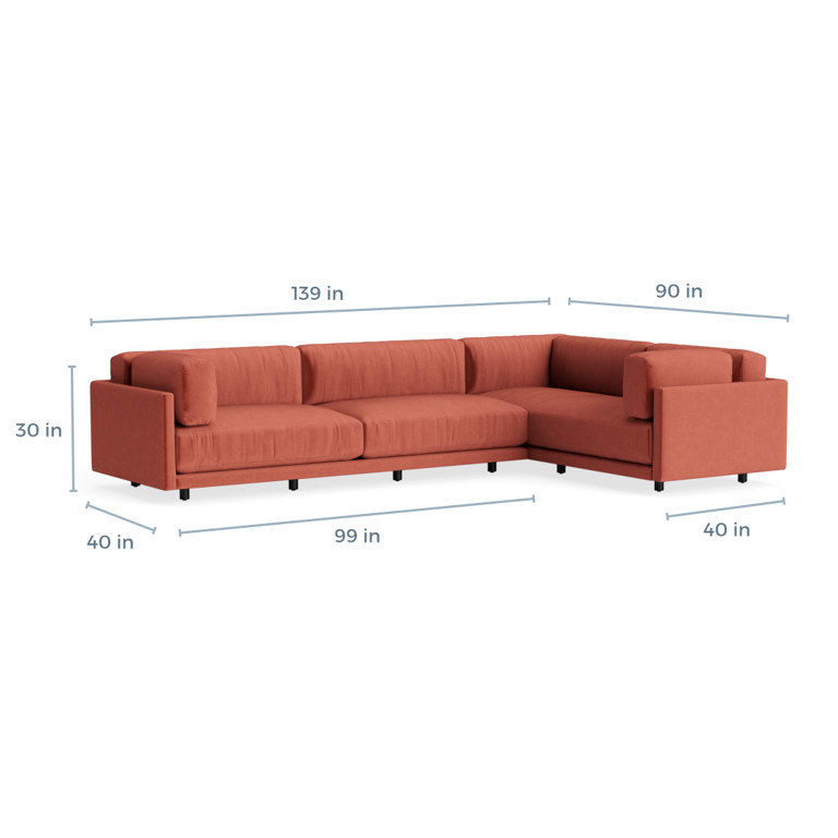 MTO - Sunday L Sectional Sofa, Left, Tomato Velvet