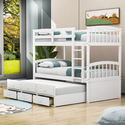 Donnelsville Twin over Twin 3 Drawers Wood  Bunk Bed with Twin Size Trundle by Harriet Bee