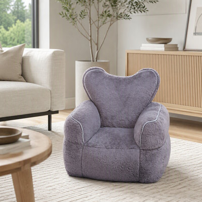 Fauteuil à billes en fausse fourrure pour enfants, en forme de cœur, chaise longue confortable et élégante pour les petits