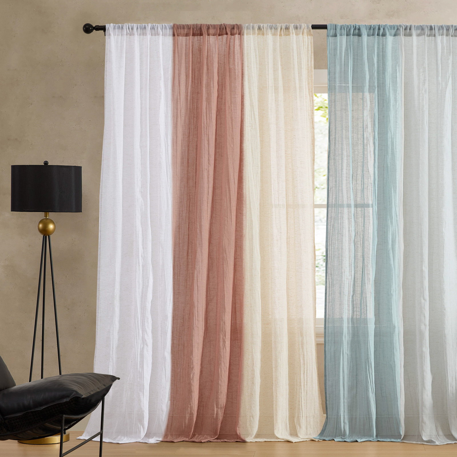 Solid Semi-Sheer Curtain Panels, 50" W x 63" L, Blue