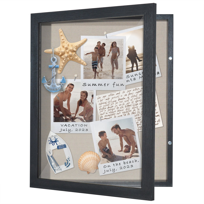Merranda Front Loading Shadow Box Frame and Display Case for Keepsakes, Black, 11" W x 14" H