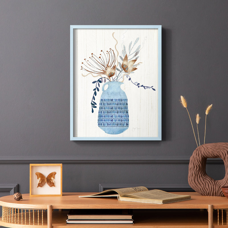 Boho Arrangement I, reproduction encadrée - bois massif, Bleu, H 10 po x l 8 po