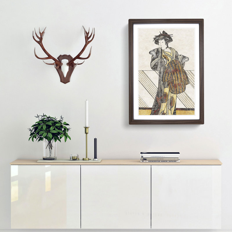 Courtesan Iwai Hanshiro by Katsukawa Shunsho - Picture Frame Painting Print, 48cm H x 36cm W x 2cm D, Walnut Framed