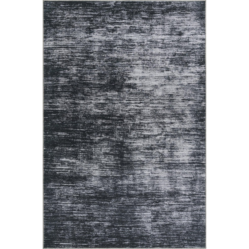 Tapis noir en chenille tissé à la machine Ikhasa, Rectangle 6 pi x 9 pi