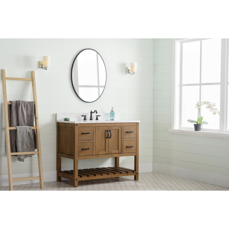 Radstock 42'' Single Bathroom Vanity with Top, Carrara White, Antique Natural