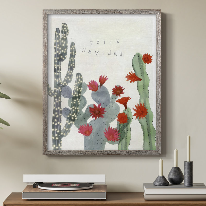 «Desert Christmas Cactus II», reproduction encadrée - bois massif