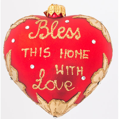 JOY HEART 4 " Handmade Glass Ornament