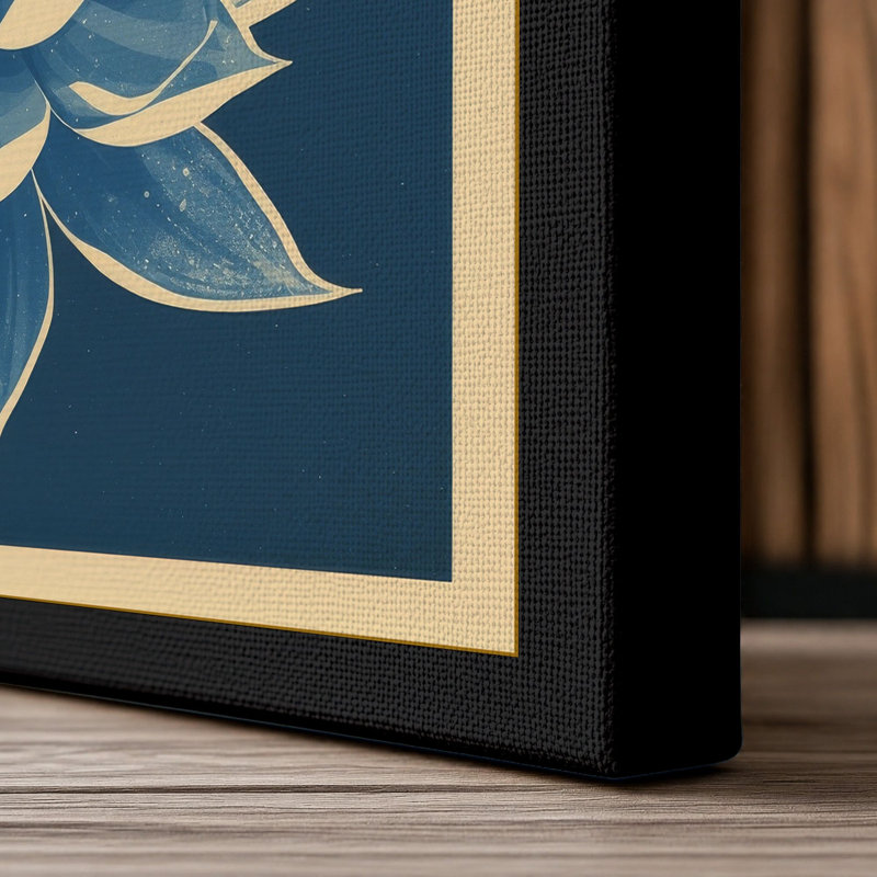 Lotus in Teal Botanical - Wrapped Canvas, 36x24 - 91.4 x 61.0 cm, Black Border