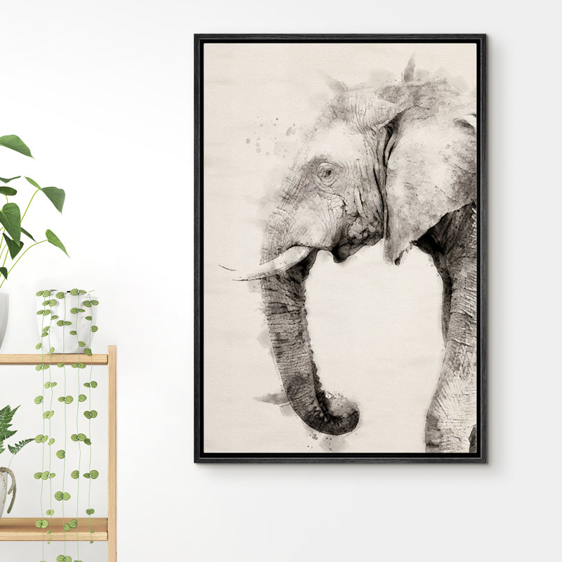 Portrait d'éléphant à l'aquarelle IDÉE4WALL, Noir, H 36 po x l 24 po x P 1,5 po