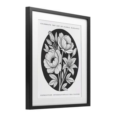 Gallery Exhibit Flowers Black Framed Print Under Glass, design by Lettered and Lined