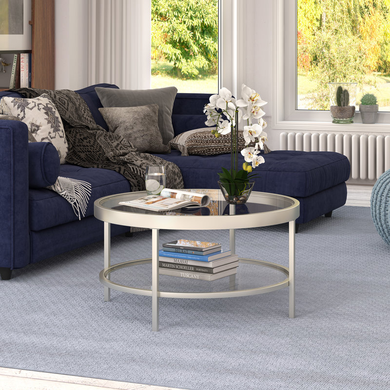 Alexis 32" Wide Round Coffee Table, Satin Nickel