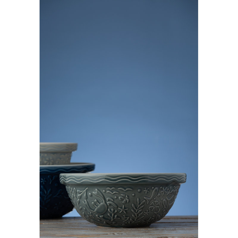 Nautical Gray Ceramic Mixing Bowl with Embossed Design
