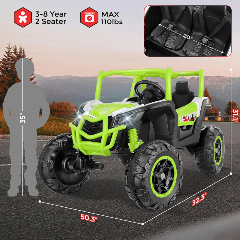 24V Green Electric UTV Ride-On Car with Remote Control