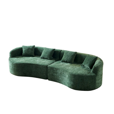 Chenille Fabric Curved Sofa Compressed High-Density Foam Couch And No Assembly Needed,Curved-Shape Boneless Cloud Couch For Living Room Apartment(Green)