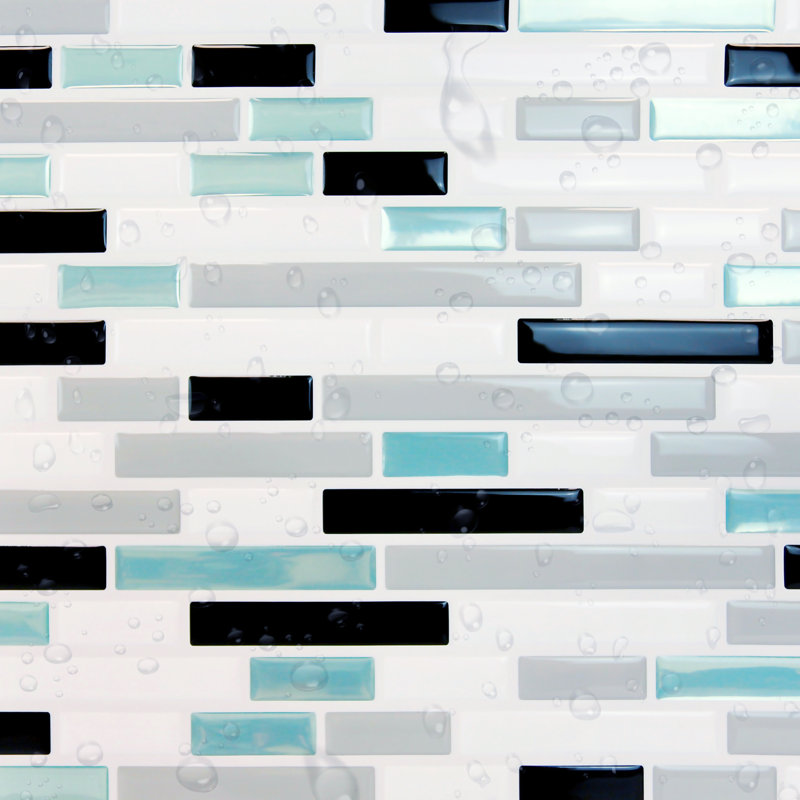 Anjli PVC Peel & Stick Subway Tile Sticker - 15cm x 30cm, Black/White/Green