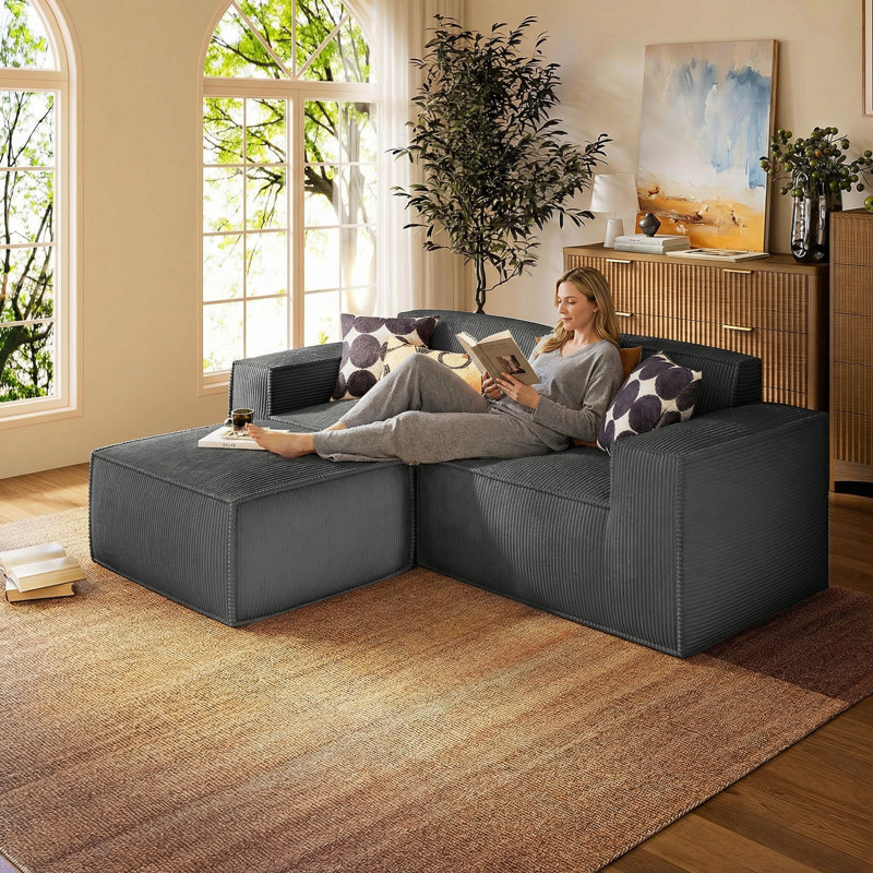 Canapé modulaire en forme de L de 80 po Boneless, Gris, 2 Sièges