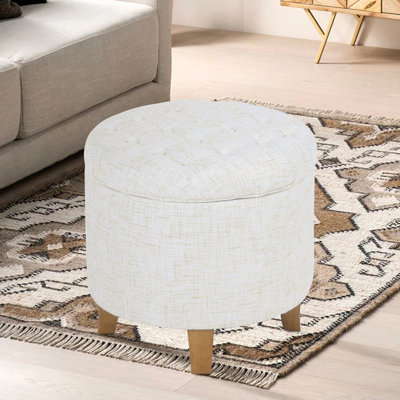 Round Button-Tufted Storage Ottoman